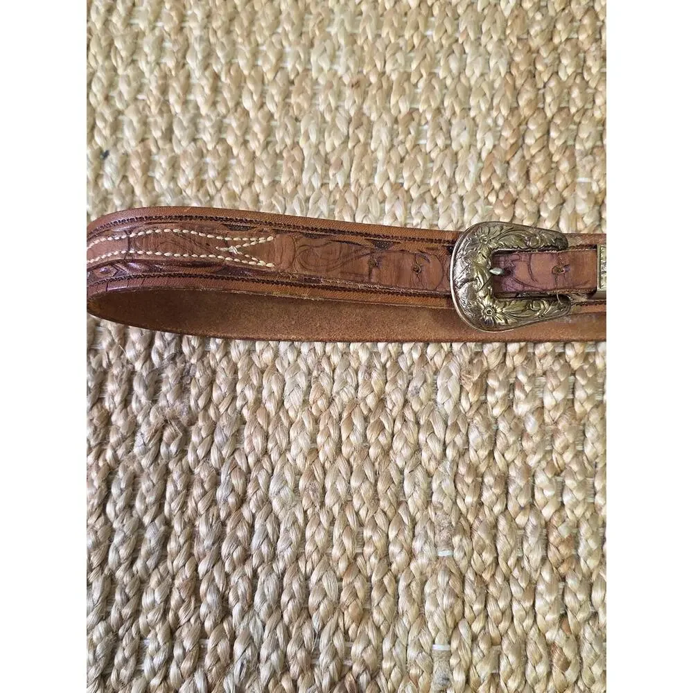 Vintage Ranger Style Tooled Genuine Saddle Leather Western Floral Womens Sz 30
